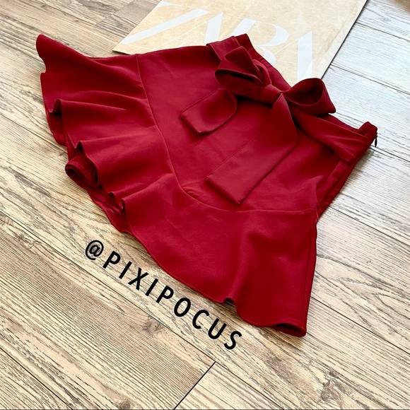 ZARA MINI SKORT WIRH BELT DARK RED M - Picture 12 of 14